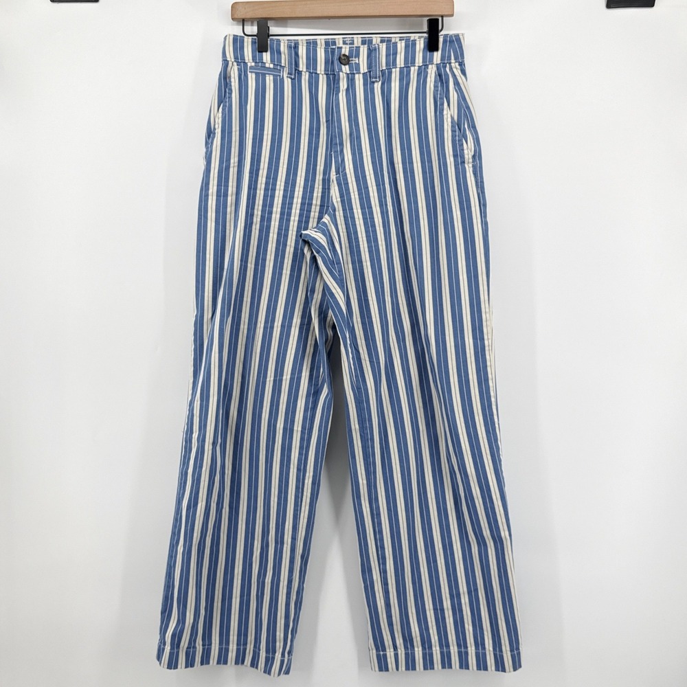 Everlane The Wide-Leg Chino Pants Blue White Stripe High Rise Organic Cotton 4 - Picture 3 of 11